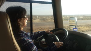Cathy driving the rv